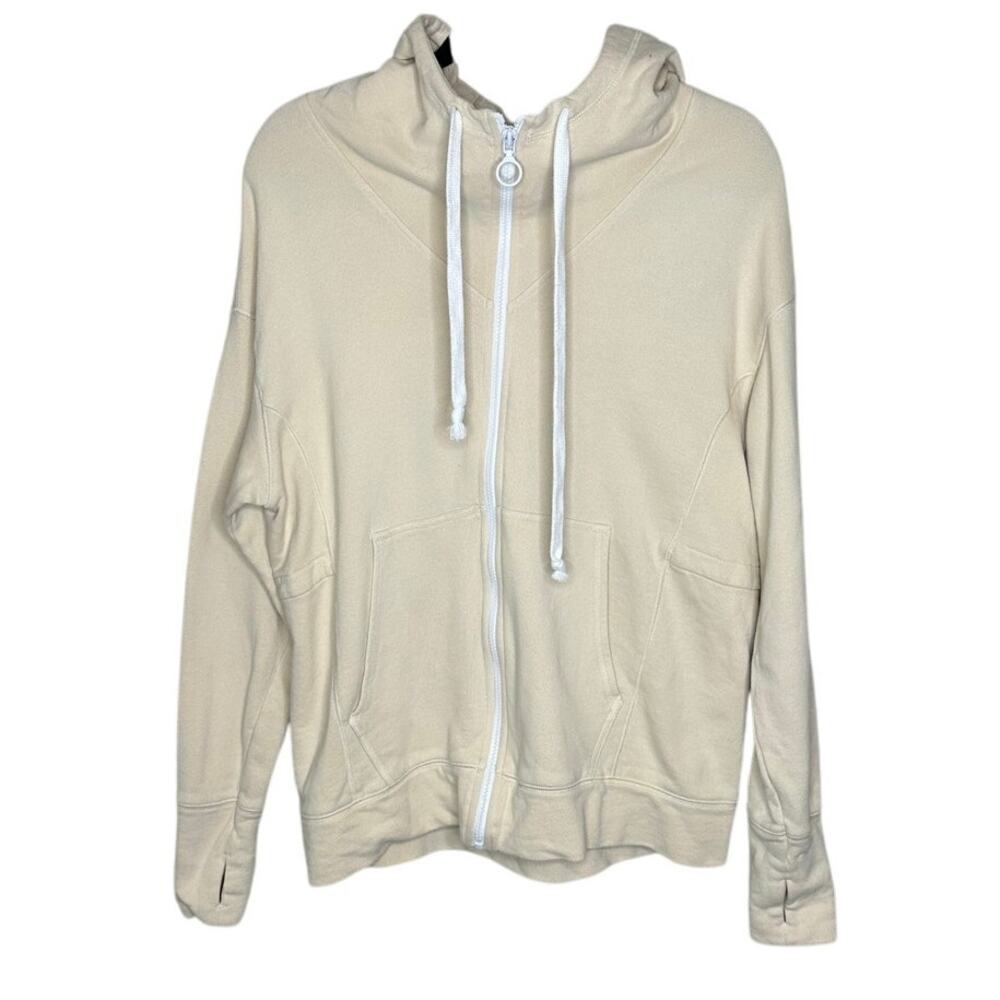 Fabletics Cream Hoodie Long Sleeve White Full Zip Pocket Activewear Outdoors XS